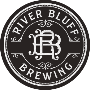 River Bluff Brewing circular badge logo in black and white with RBB monogram