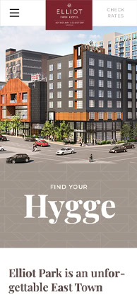 The Elliot Park Hotel website homepage (mobile view)